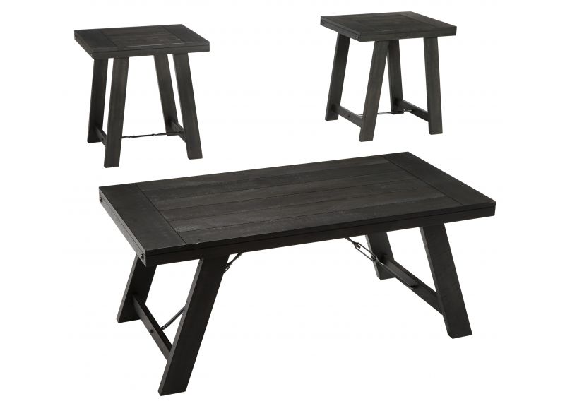Bellfield Wooden Coffee and Side Table Set - Black